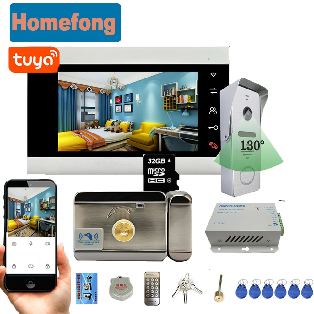 Беспроводной видеодомофон Homefong устройство 7 дюймов Wi-Fi IP дверной звонок камера