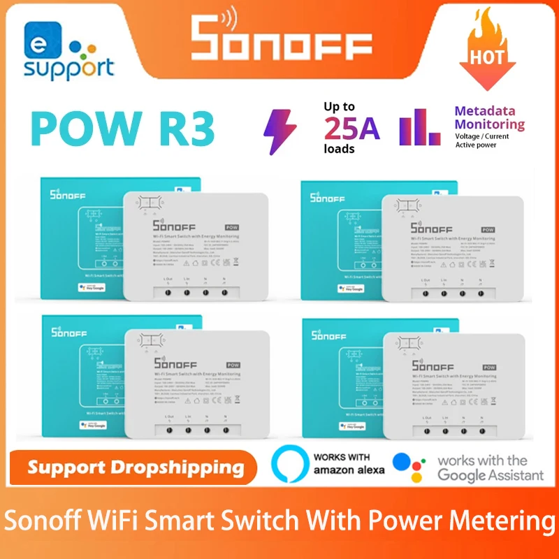 

SONOFF POWR3 25A Power Metering WiFi Smart Switch Overload Protection Energy Saving Track On EWeLink Voice Control Via Alexa