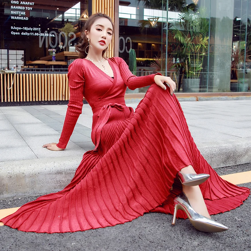 Luxury Long Pleated Women Runway Winter Party Maxi Dress Shiny Long Sleeve Deep V Neck Sashes Celebrity Party Dresses Vestidos
Luxury Long Pleated Women Runway Winter Party Maxi Dress Shiny Long Sleeve Deep V Neck Sashes Celebrity Party Dresses Vestidos