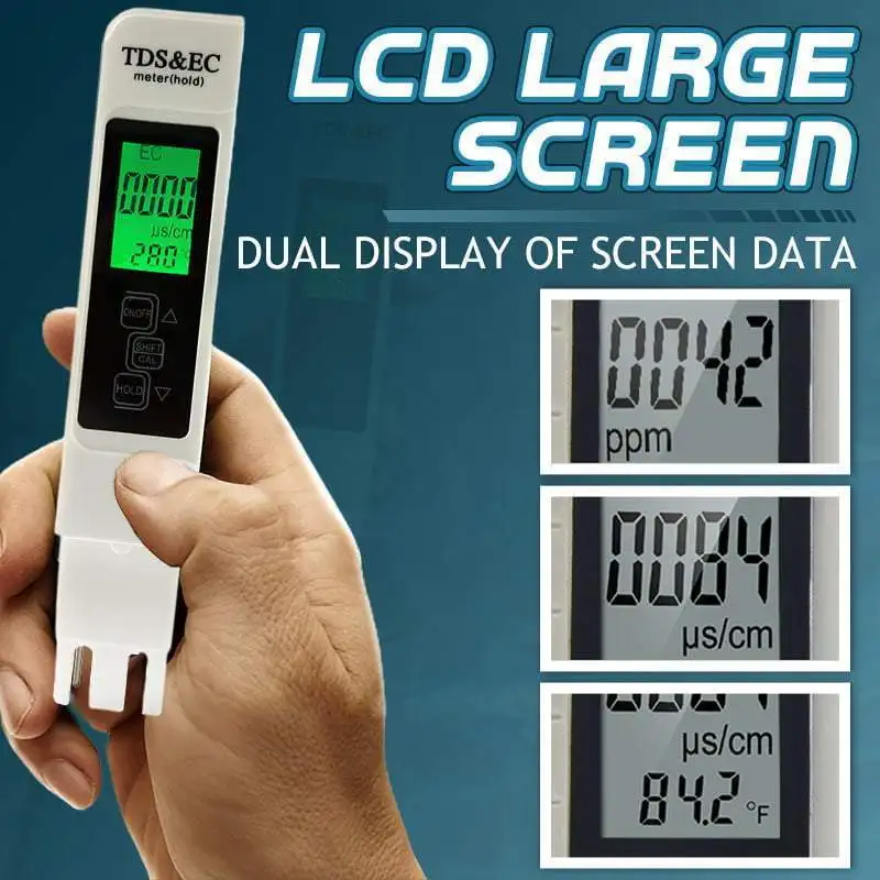 Water Quality Detector 3 In 1 Conductivity Test Pen TDS Temperature Digital Measurement Tools LCD Display
Water Quality Detector 3 In 1 Conductivity Test Pen TDS Temperature Digital Measurement Tools LCD Display
