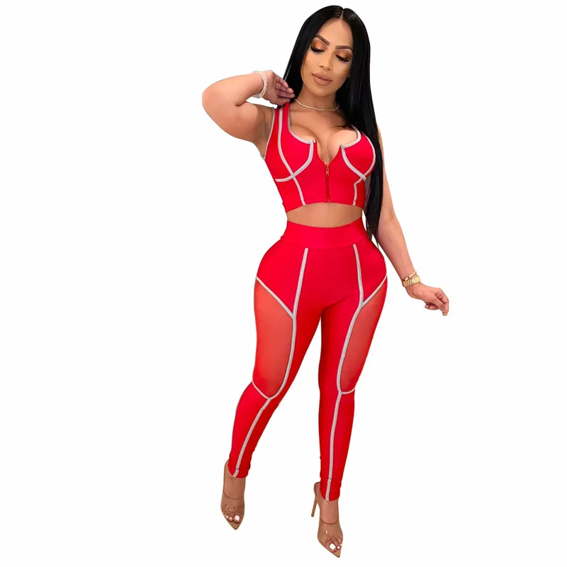 Striped Mesh Fitness Two Piece Set Sweat Suits Women Sleeveless Zippers Bandage Crop Top and High Waist Pencil Pants 2pcs Outfit
Striped Mesh Fitness Two Piece Set Sweat Suits Women Sleeveless Zippers Bandage Crop Top and High Waist Pencil Pants 2pcs Outfit