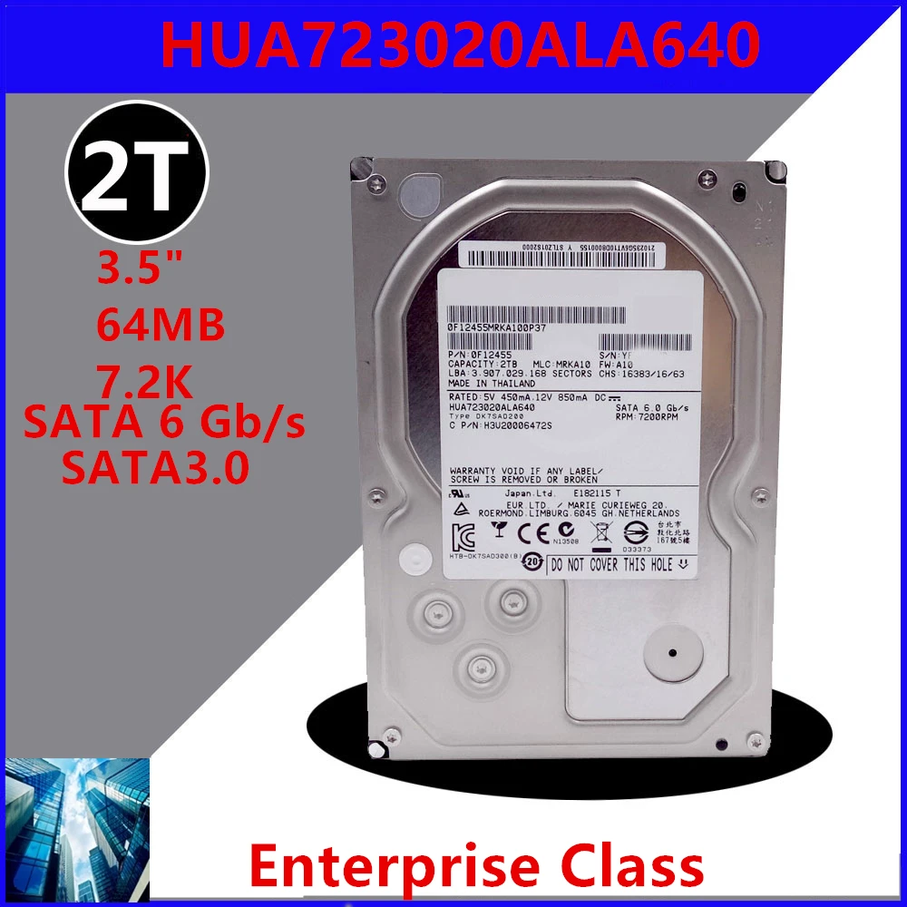 

New Original HDD For Hgst 2TB 3.5" SATA 6 Gb/s 64MB 7200RPM For Internal Hard Drive For Enterprise Class HDD For HUA723020ALA640