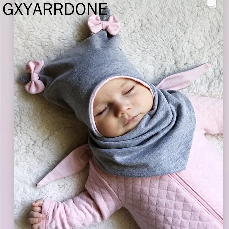 

2019 Winter Spring Baby Hat Scarf Set with Ear Autumn Children Hat Set Bowknot King Hui Czapki Dla Dzieci 4 Lata Czapka Dziecko