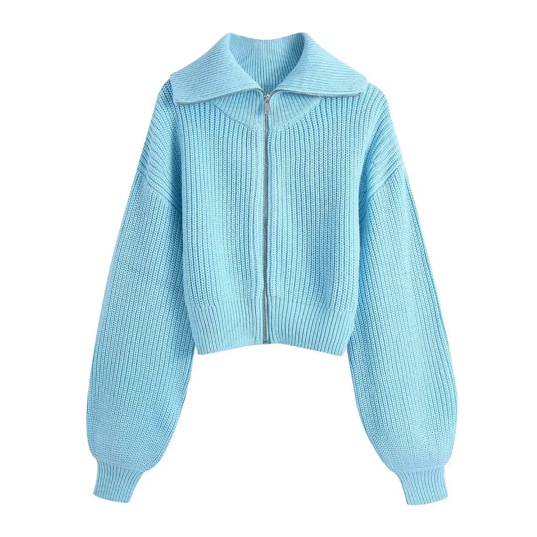 JUNWU Autumn Women's ZA 2021 Blue Lapel Zipper Long Lantern Sleeve Short Sweater Knit Pullover Sweet British Style
JUNWU Autumn Women's ZA 2021 Blue Lapel Zipper Long Lantern Sleeve Short Sweater Knit Pullover Sweet British Style