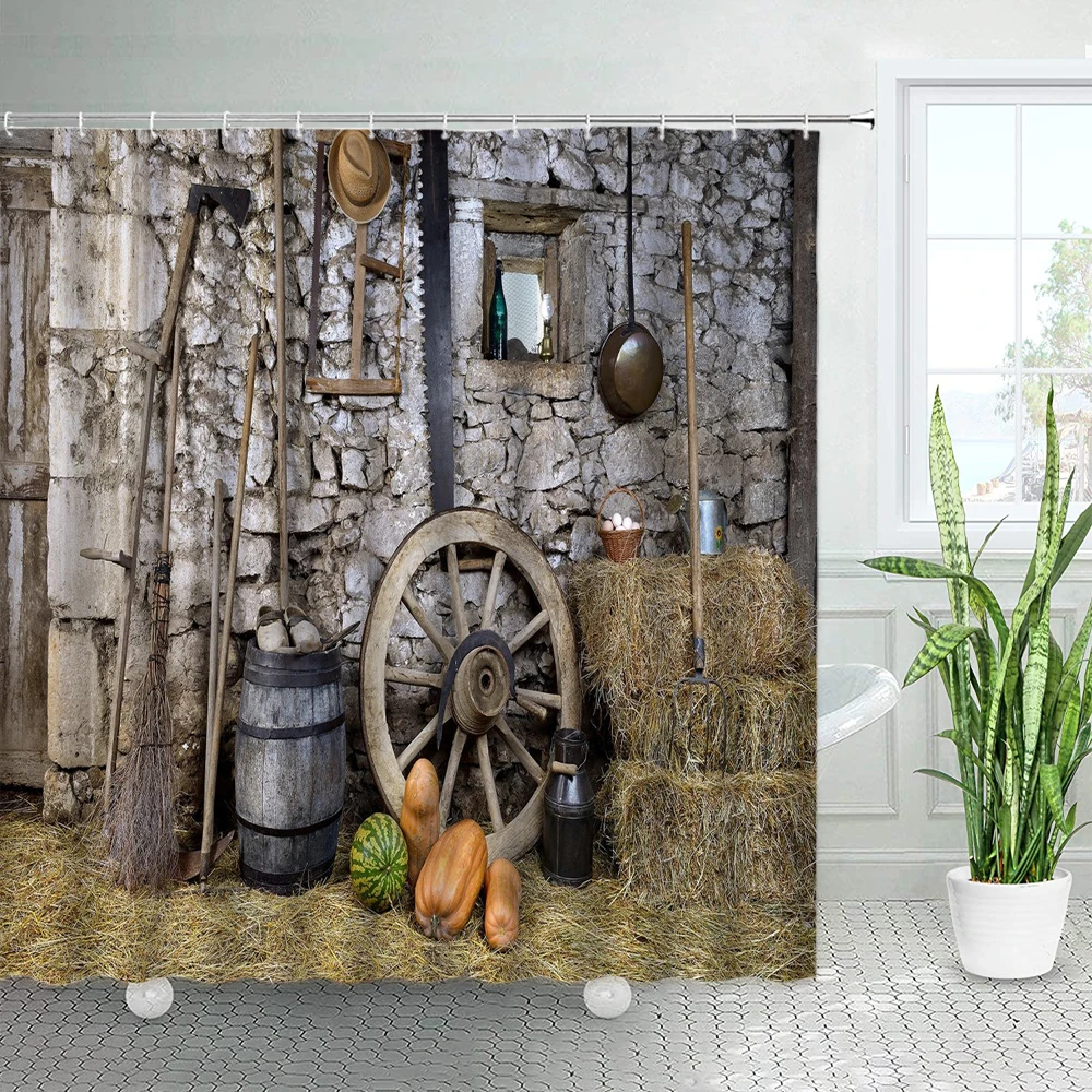 Retro Farm Pumpkin Shower Curtains Set Wooden Wheel Farmhouse Autumn Harvest Festival Garden Wall Hanging Bathroom Cloth Curtain
Retro Farm Pumpkin Shower Curtains Set Wooden Wheel Farmhouse Autumn Harvest Festival Garden Wall Hanging Bathroom Cloth Curtain