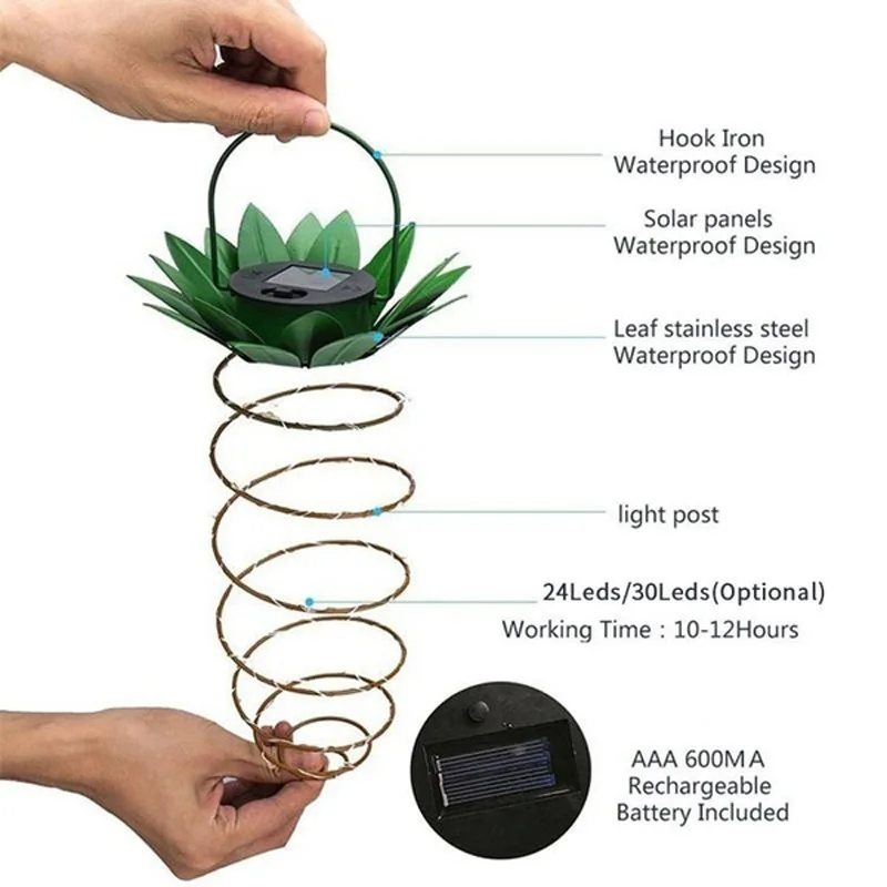 2 Pcs Solar Pineapple Lamp 24/30 LED IP65 Waterproof LED Garden Tree Solar Chandelier Solar Street Lamp for garden / Terrace
2 Pcs Solar Pineapple Lamp 24/30 LED IP65 Waterproof LED Garden Tree Solar Chandelier Solar Street Lamp for garden / Terrace