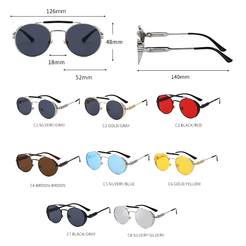 Emosnia Unisex Fashion Round Steampunk Sunglasses Men Women Vintage Punk Sun Glasses High Quality Metal Frame Eyewear UV400
Emosnia Unisex Fashion Round Steampunk Sunglasses Men Women Vintage Punk Sun Glasses High Quality Metal Frame Eyewear UV400