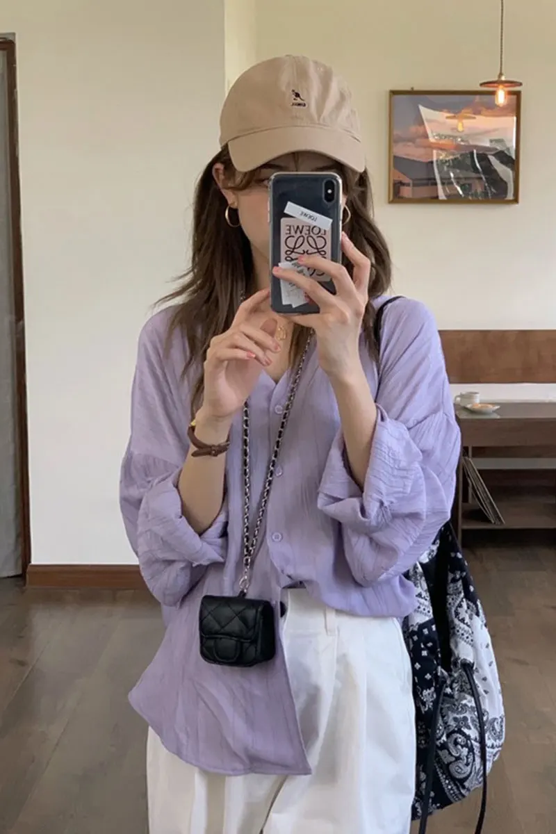 Loose Long Sleeve Solid Color Top 2021 Summer New Fashion Blouse for Women V-neck Elegant Thin Shirt Korean Style Straight Top
Loose Long Sleeve Solid Color Top 2021 Summer New Fashion Blouse for Women V-neck Elegant Thin Shirt Korean Style Straight Top