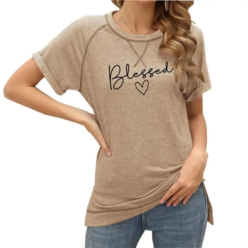Women New 2021 Summer T-Shirt Loose Tops Short Sleeves Blessed Letters Print O-neck T-shirt Casual Young Women's T-shirt
Women New 2021 Summer T-Shirt Loose Tops Short Sleeves Blessed Letters Print O-neck T-shirt Casual Young Women's T-shirt