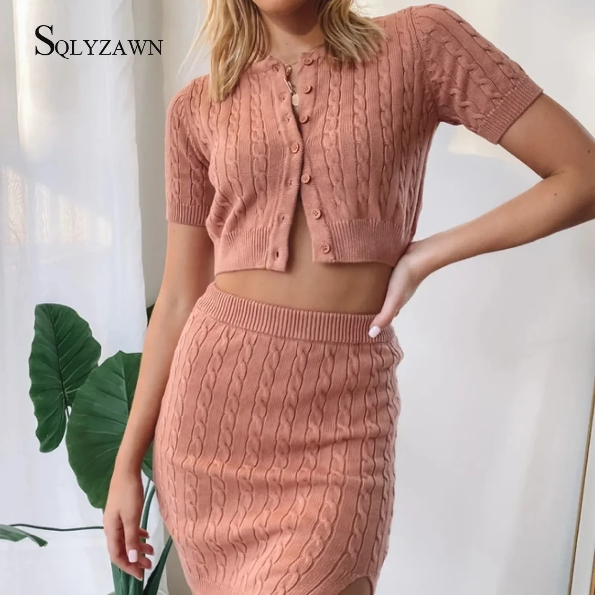 Casual Ribbed Knitted Women Suits Two Piece Set Sweater Button Pullover and Skirt Set Bodycon 2 Pieces Set Tracksuit Mini Dress 
Casual Ribbed Knitted Women Suits Two Piece Set Sweater Button Pullover and Skirt Set Bodycon 2 Pieces Set Tracksuit Mini Dress