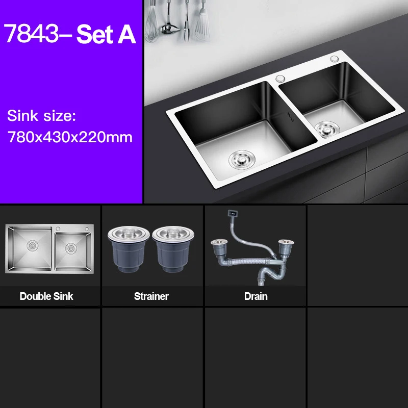 FOHEEL Kitchen Sink Double Bowl Above Counter Or Undermount Handmade Brushed 304 Stainless Steel Kitchen Sinks Wastafel FKS02 
FOHEEL Kitchen Sink Double Bowl Above Counter Or Undermount Handmade Brushed 304 Stainless Steel Kitchen Sinks Wastafel FKS02