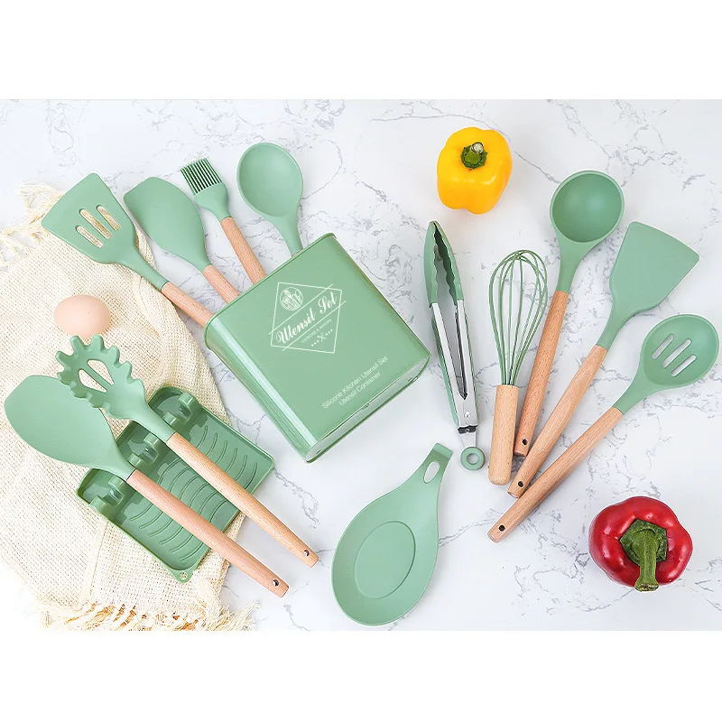 12-piece wooden handle silicone kitchenware set with storage bucket kitchen tool silicone kitchenware set cooking shovel spoon
12-piece wooden handle silicone kitchenware set with storage bucket kitchen tool silicone kitchenware set cooking shovel spoon