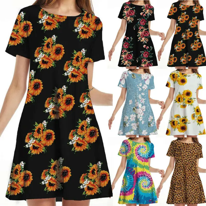 Women Short Sleeve Mini Dress Summer Ladies Holiday Beach Casual A-Line Sundress
Women Short Sleeve Mini Dress Summer Ladies Holiday Beach Casual A-Line Sundress