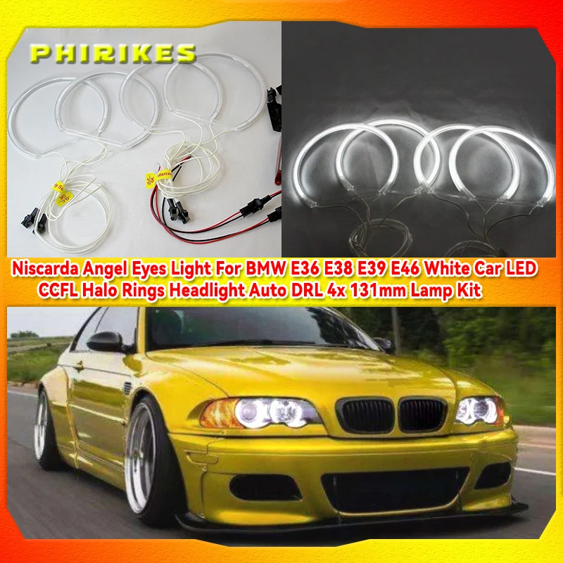 

Niscarda Angel Eyes Light For BMW E36 E38 E39 E46 White Car LED CCFL Halo Rings Headlight Auto DRL 4x 131mm Lamp Kit