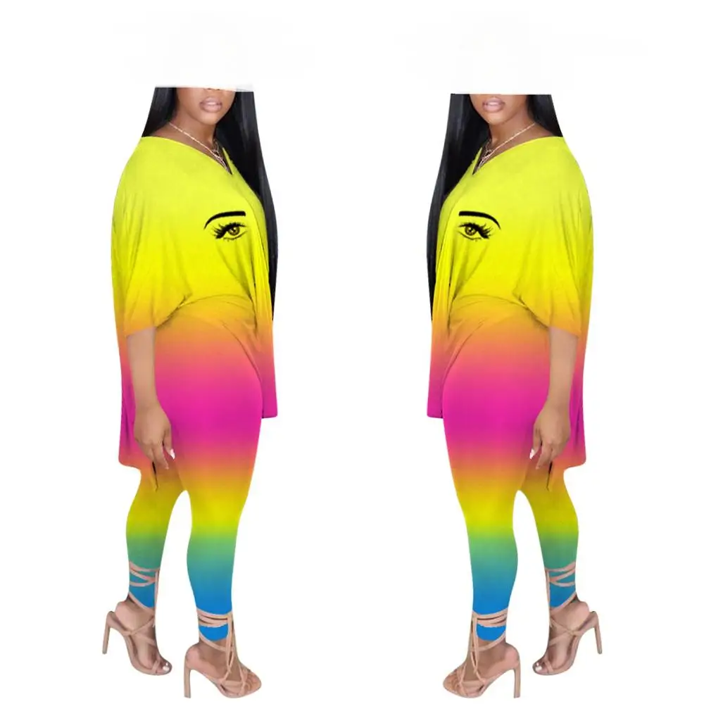 Face Gradient Print Women 2 Piece Set Batwing Sleeve Split T-shirt Jogger Pants Suit Tracksuit Matching Set Outfit rainbow print
Face Gradient Print Women 2 Piece Set Batwing Sleeve Split T-shirt Jogger Pants Suit Tracksuit Matching Set Outfit rainbow print