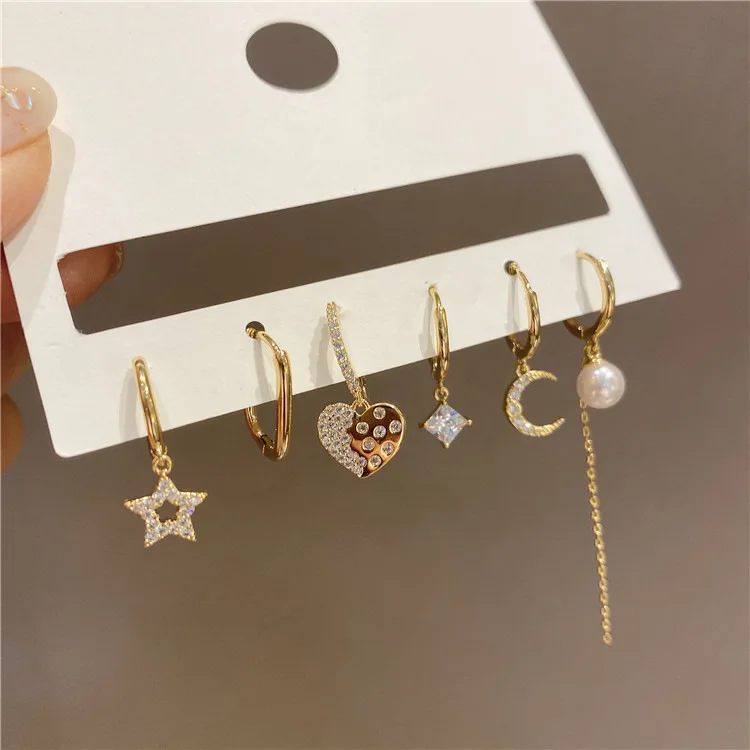 Pearl Zircon Crystal Ear Buckle 6 PieceSet Earrings Fashion Jewelry For Women Star Moon Heart Dangle Vintage Earring Trend Gift
Pearl Zircon Crystal Ear Buckle 6 PieceSet Earrings Fashion Jewelry For Women Star Moon Heart Dangle Vintage Earring Trend Gift
