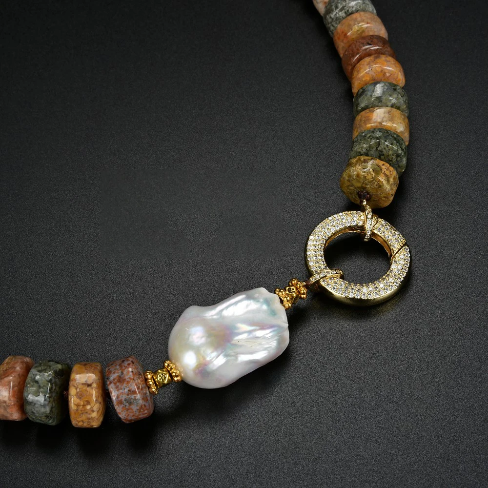 21'' Flower Agate Stone Rondelle White Keshi Pearl Necklace
21'' Flower Agate Stone Rondelle White Keshi Pearl Necklace