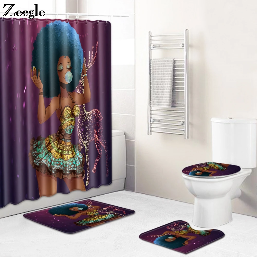 4pcs African American Women Shower Curtain Bath Rug Flannel Toilet Cover Seat Mat Non-slip Bath Shower Mat Bathroom Curtain Set
4pcs African American Women Shower Curtain Bath Rug Flannel Toilet Cover Seat Mat Non-slip Bath Shower Mat Bathroom Curtain Set