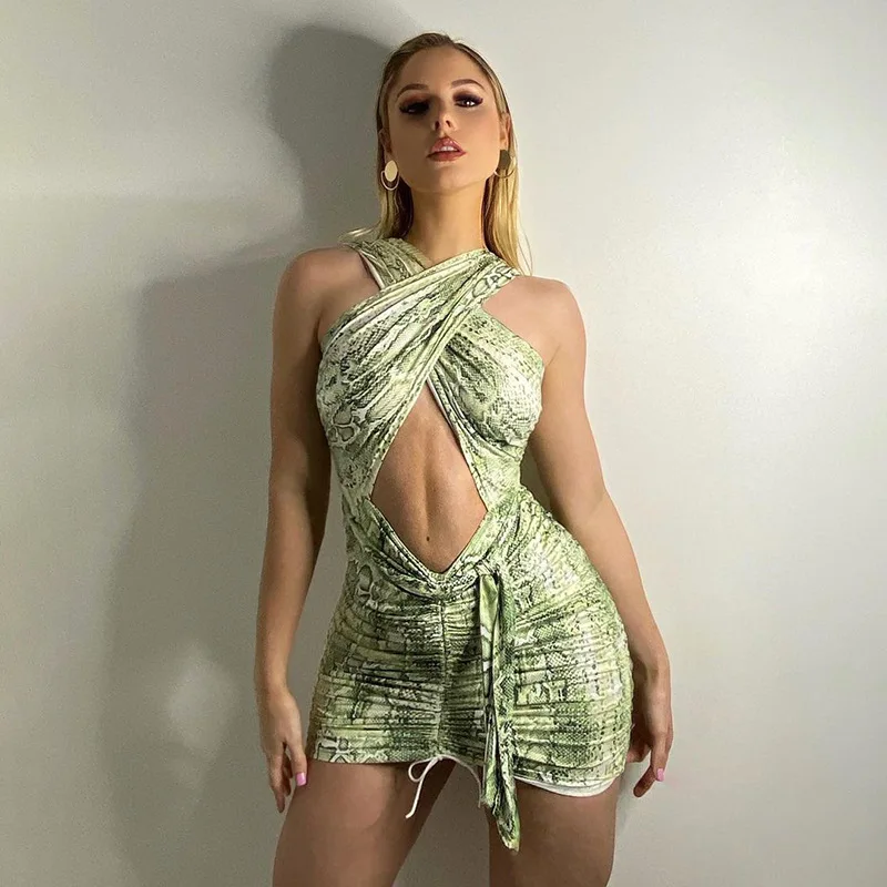 Green Snake Skin Twist Ruched Women Midi Dress Women Sexy Party Club Drawstring Stacked Sleeveless Open Back Halter Neck Dresses
Green Snake Skin Twist Ruched Women Midi Dress Women Sexy Party Club Drawstring Stacked Sleeveless Open Back Halter Neck Dresses