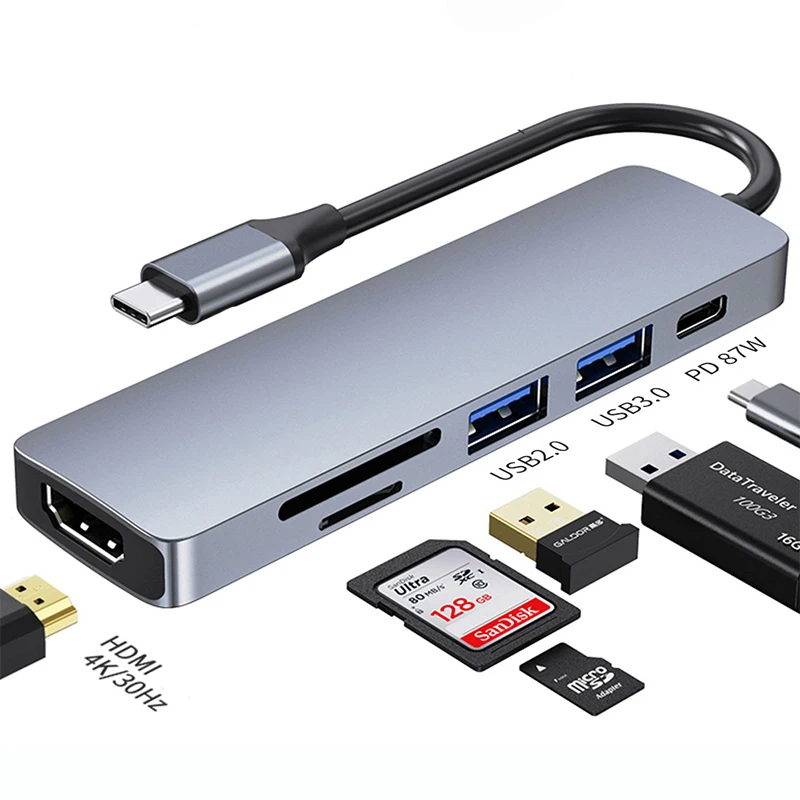 

USB C-хаб с адаптером USB C на USB 3,0, HDMI-совместимая док-станция для MacBook Air Pro Huawei, аксессуары для ПК, разветвитель USB 3,0 типа C