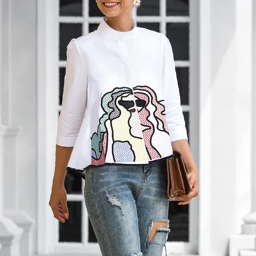 2021 Fashion Floral Embroidery Women Summer 3/4 Sleeve Casual Blouses Ladies Small Stand-Up Collar Shirt Tops Hook Printing
2021 Fashion Floral Embroidery Women Summer 3/4 Sleeve Casual Blouses Ladies Small Stand-Up Collar Shirt Tops Hook Printing