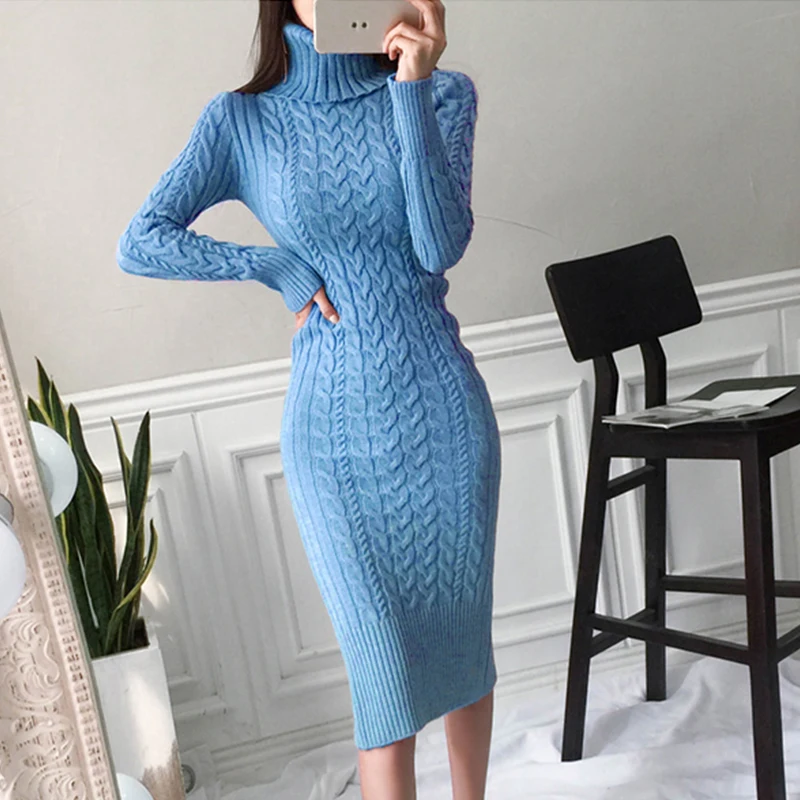 Sexy Mid-Calf OL Business Oversized Knitted Slim Bodycon Women Dress Solid Split Long Sleeve Autumn Turtleneck Elegant Dress
Sexy Mid-Calf OL Business Oversized Knitted Slim Bodycon Women Dress Solid Split Long Sleeve Autumn Turtleneck Elegant Dress