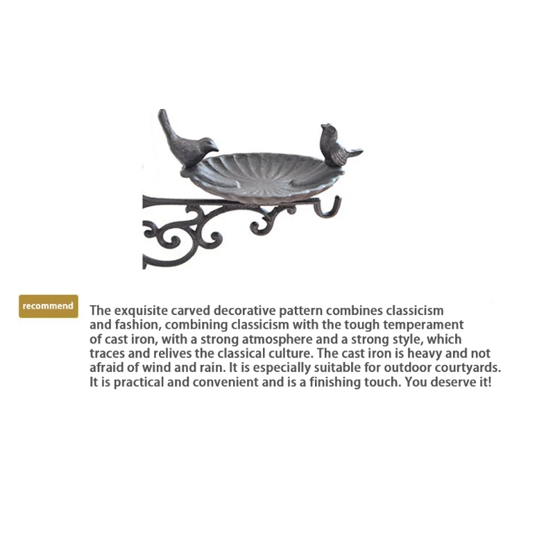 Bird Bath Cast Iron Wall Hanging Bird Food Basin Weatherproof Feeding Bowl Wrought Iron Hook Garden Antique Decoration
Bird Bath Cast Iron Wall Hanging Bird Food Basin Weatherproof Feeding Bowl Wrought Iron Hook Garden Antique Decoration