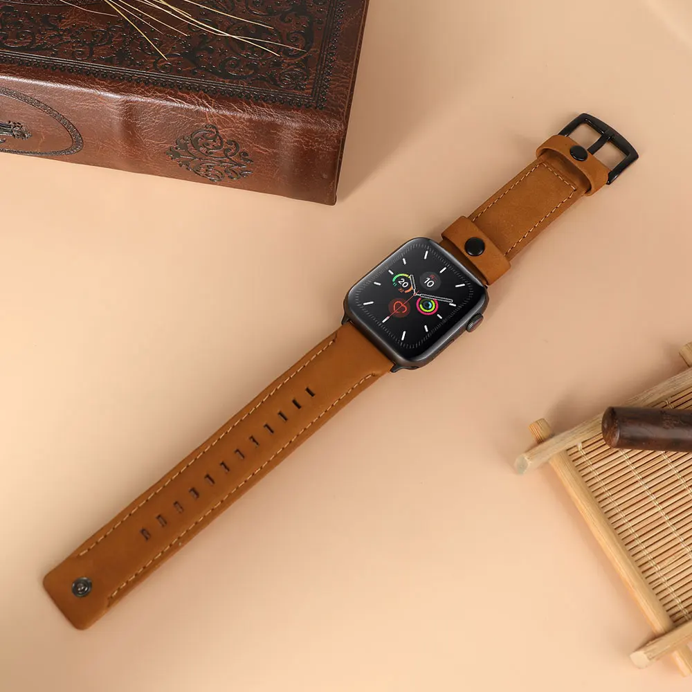 Ремешок из натуральной кожи для Apple Watch 42 мм 44 38 40 Матовый кожаный браслет iWatch series 5