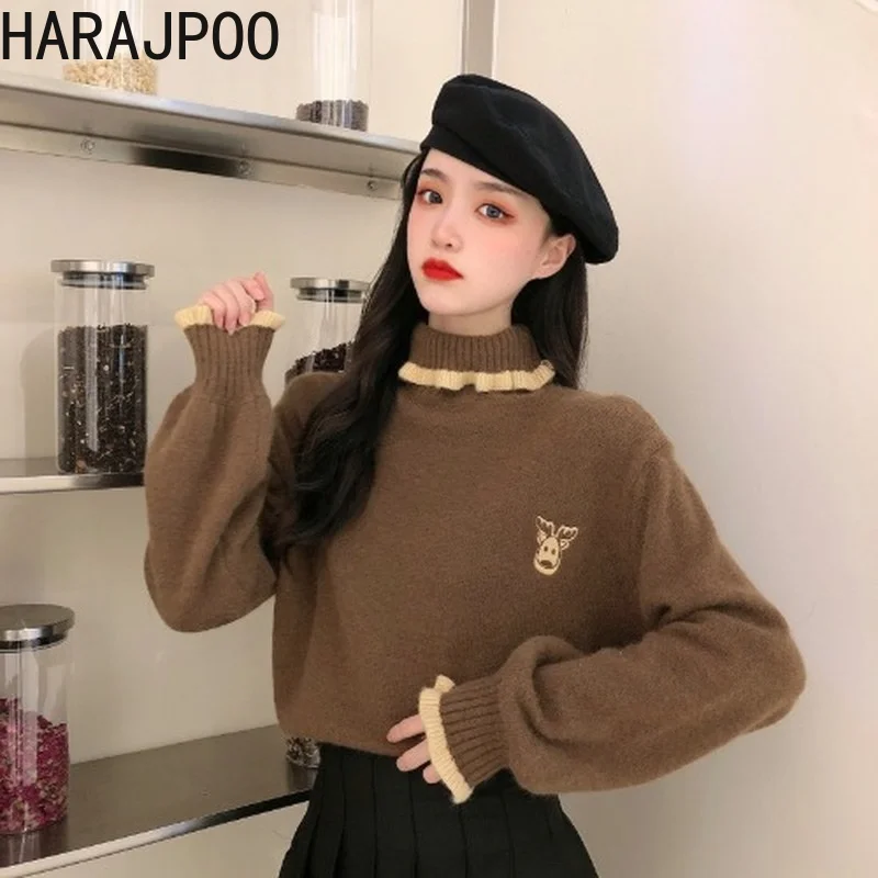Clothing Harajpoo Women Cartoon Embroidery Cute Knit Lazy Oaf Chic Autumn 2021 New High Neck Puff Sleeve Sweater Y2k Kawaii Tops
Clothing Harajpoo Women Cartoon Embroidery Cute Knit Lazy Oaf Chic Autumn 2021 New High Neck Puff Sleeve Sweater Y2k Kawaii Tops