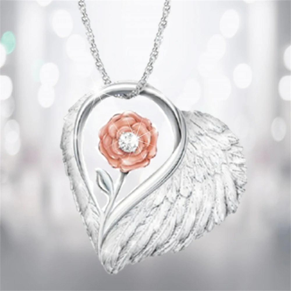 Sweet and Romantic Heart Shaped Angel Wings Pink Flower Rhinestone Pendant Necklace Women's Necklace Exquisite Anniversary Gifts
Sweet and Romantic Heart Shaped Angel Wings Pink Flower Rhinestone Pendant Necklace Women's Necklace Exquisite Anniversary Gifts