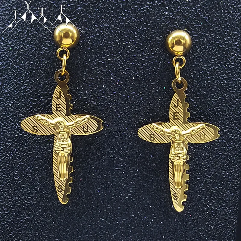Religion Stainless Steel Cross Jesus Small Earring Women Gold Color Stud Earings Christian Jewelry pendientes mujer E6011S05
Religion Stainless Steel Cross Jesus Small Earring Women Gold Color Stud Earings Christian Jewelry pendientes mujer E6011S05