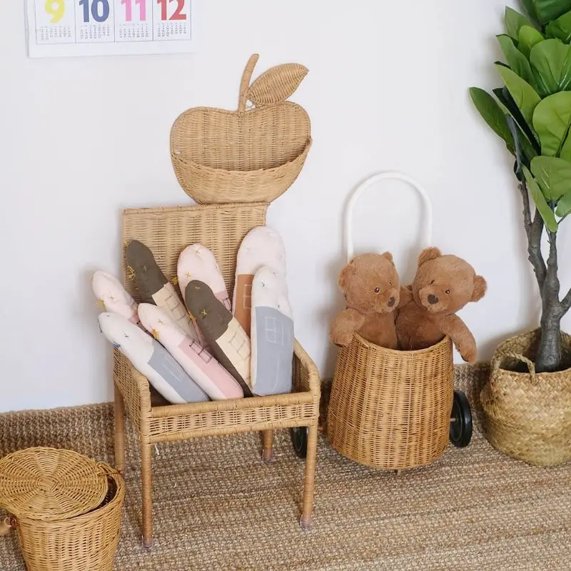 

Hanging Clothing Home Decor Kids Flower Wicker Hand Woven Cute Picnic Fruit Shape Storage Organizer Rattan Basket Eco-friendly