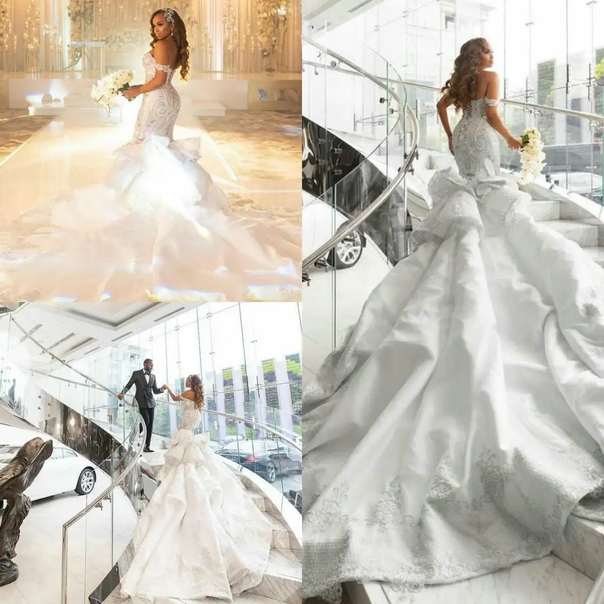 African Mermaid Wedding Dresses Plus Size Off Shoulder Long Train Black Girls Robe De Mariee Lace Beaded Luxury Wedding Gowns
African Mermaid Wedding Dresses Plus Size Off Shoulder Long Train Black Girls Robe De Mariee Lace Beaded Luxury Wedding Gowns