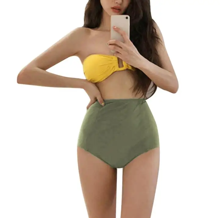 Women's Solid Color 2Pcs Bikini Suit Strapless Low Neck Bustier Tops with High Waist Triangle Bottoms for Beach/ Swimming
Women's Solid Color 2Pcs Bikini Suit Strapless Low Neck Bustier Tops with High Waist Triangle Bottoms for Beach/ Swimming