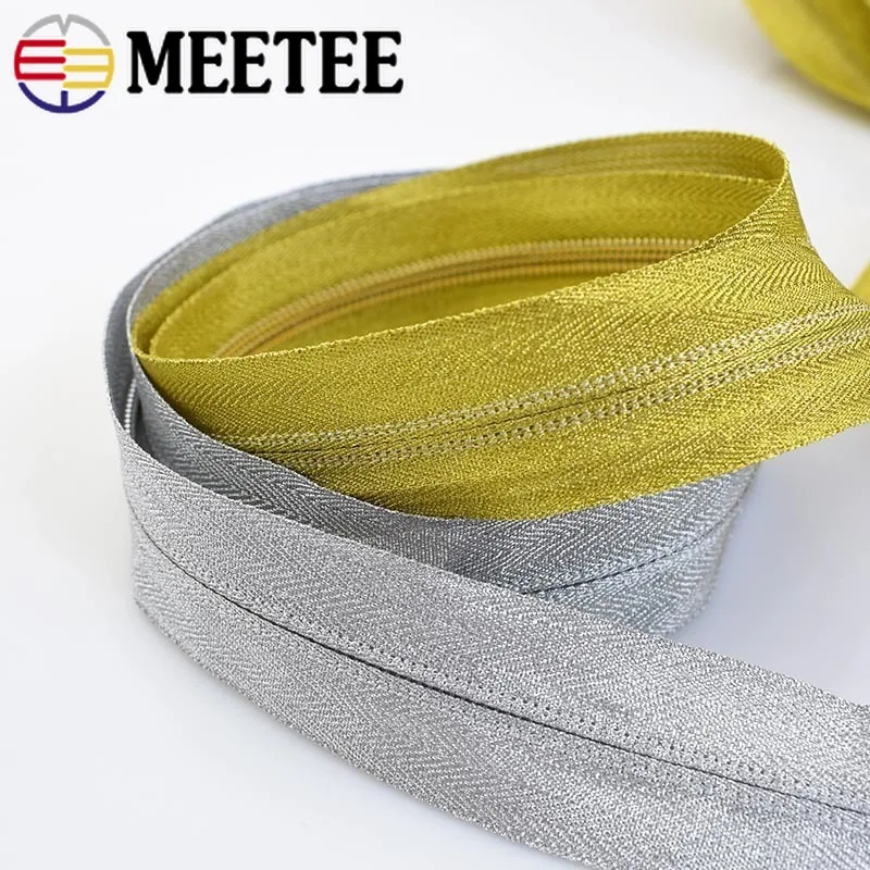 Meetee 4 метра золотистая Серебристая 3 #5 # открытая нейлоновая молния для шитья