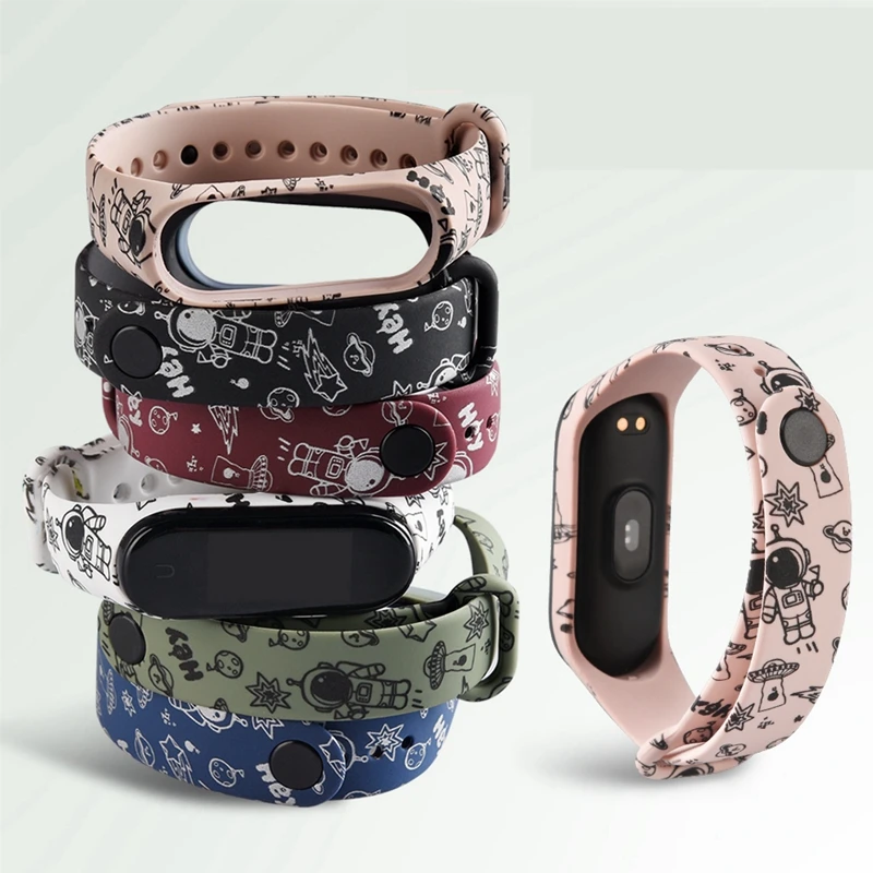 Силиконовый ремешок для Xiaomi Mi band 5 4 мягкий цветной браслет с принтом xiami