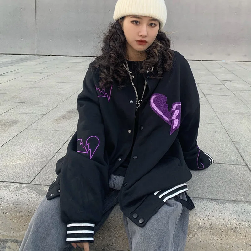 2021 Harajuku Broken Heart Embroidery Jacket Women Bomber New Fashion Oversized Baseball Uniform Streetwear High Street Jacket
2021 Harajuku Broken Heart Embroidery Jacket Women Bomber New Fashion Oversized Baseball Uniform Streetwear High Street Jacket