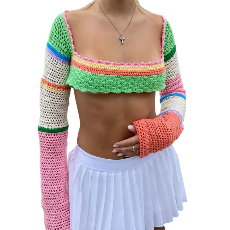 Hirigin 2021 Women Beach Y2K Autumn Summer Patchwork Vintage Green Casual T Shirts Fashion Sweater Knitted Long Sleeve Crop Top
Hirigin 2021 Women Beach Y2K Autumn Summer Patchwork Vintage Green Casual T Shirts Fashion Sweater Knitted Long Sleeve Crop Top