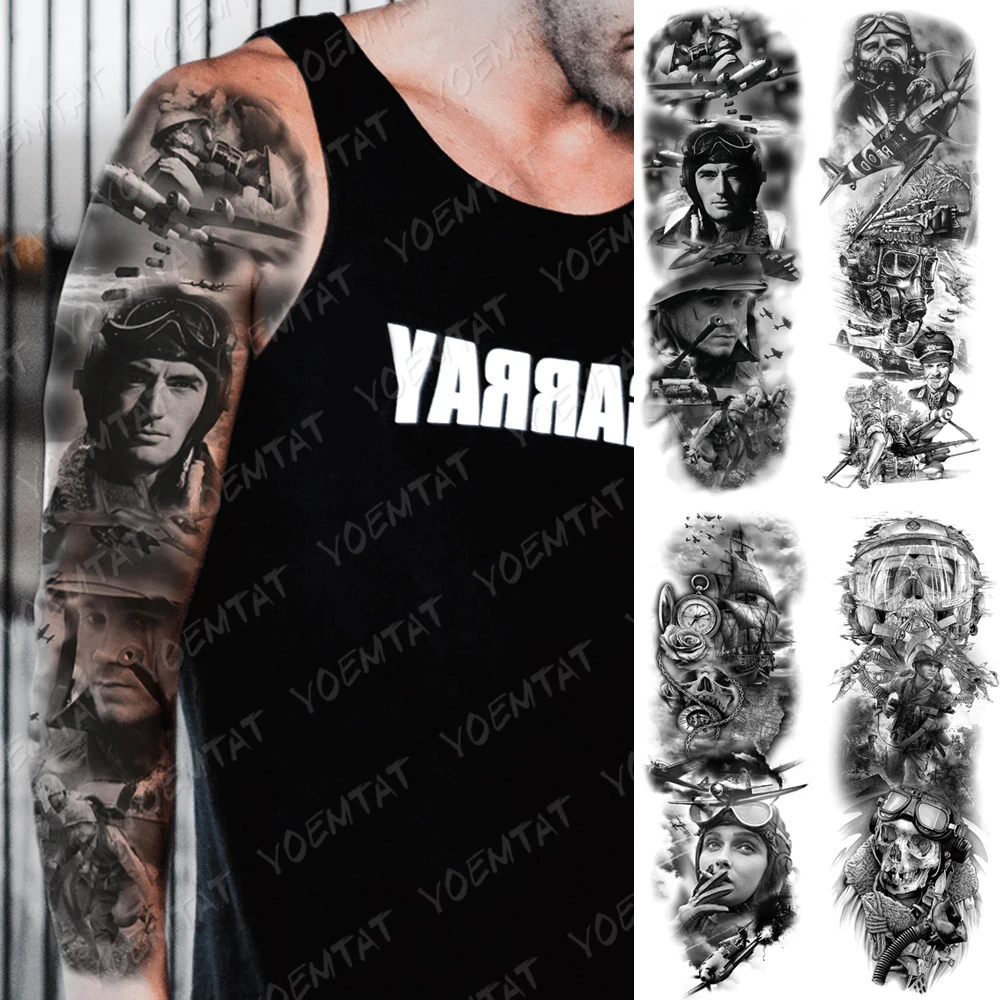 Large Arm Sleeve Tattoo Airplane soldier Pilot Waterproof Temporary Tatto Sticker Sailing Compass Body Art Full Fake Tatoo Men
Large Arm Sleeve Tattoo Airplane soldier Pilot Waterproof Temporary Tatto Sticker Sailing Compass Body Art Full Fake Tatoo Men