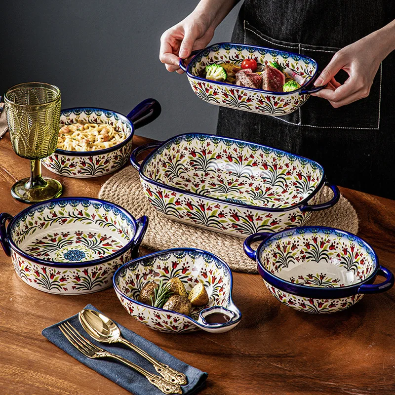 Polish Style Baking Pan Soup Bowl Double Ear Bowl Plate Ceramic Dinnerware Home Kitchen Utensils
Polish Style Baking Pan Soup Bowl Double Ear Bowl Plate Ceramic Dinnerware Home Kitchen Utensils
