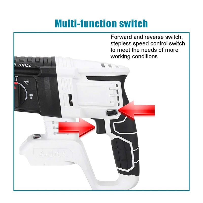10000bpm Rechargeable Brushless Cordless Rotary Hammer Drill 4 Function Electric Hammer Impact Drill For 18V Makita Battery
10000bpm Rechargeable Brushless Cordless Rotary Hammer Drill 4 Function Electric Hammer Impact Drill For 18V Makita Battery