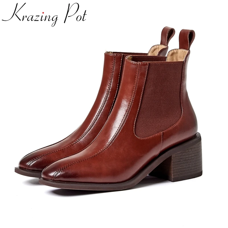 krazing pot new arrivals cow leather round toe high heels round toe winter shoes slip on keep warm office lady ankle boots L7f2
krazing pot new arrivals cow leather round toe high heels round toe winter shoes slip on keep warm office lady ankle boots L7f2
