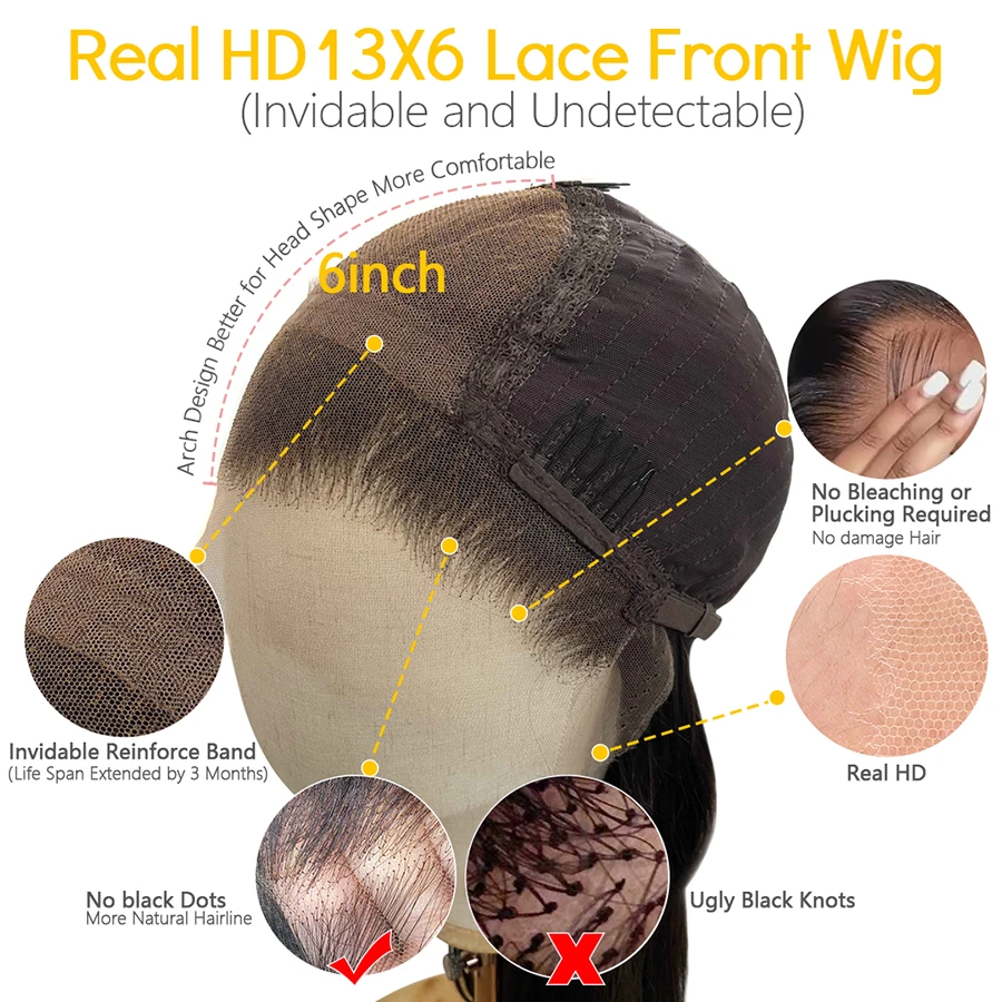 13x6 HD Lace Frontal Wig Straight Lace Front Human Hair Wigs Pre plucked Transparent Lace Wig With Baby Hair Brazilian Remy Hair 
13x6 HD Lace Frontal Wig Straight Lace Front Human Hair Wigs Pre plucked Transparent Lace Wig With Baby Hair Brazilian Remy Hair