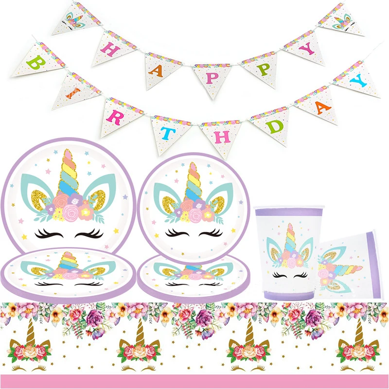 Flower Unicorn Party Theme Pink Birthday Party Decorative Banner Tablecloth Paper Tray Disposable Tableware Set
Flower Unicorn Party Theme Pink Birthday Party Decorative Banner Tablecloth Paper Tray Disposable Tableware Set