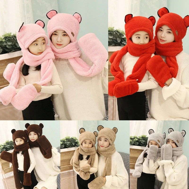 Parent-Child Winter 3 In 1 Scarf Hat Gloves Cute Bear Ears Warm Plush Hoodie Cap 85WB
Parent-Child Winter 3 In 1 Scarf Hat Gloves Cute Bear Ears Warm Plush Hoodie Cap 85WB