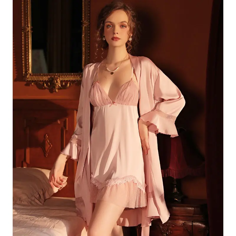 QWEEK Patchwork Mesh Silk Robes for Women Sexy 2 Pieces Bathrobe Set for Skin Care Summer White Fairy Dress Bridesmaid Nightgown
QWEEK Patchwork Mesh Silk Robes for Women Sexy 2 Pieces Bathrobe Set for Skin Care Summer White Fairy Dress Bridesmaid Nightgown