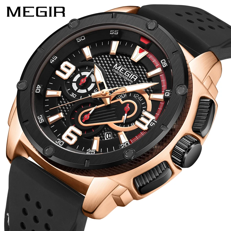 2020 Megir Men Watches Fashion Chronograph Quartz Watch Man Waterproof Silicone Band Wristwatch Luxury Military Sport Male
2020 Megir Men Watches Fashion Chronograph Quartz Watch Man Waterproof Silicone Band Wristwatch Luxury Military Sport Male