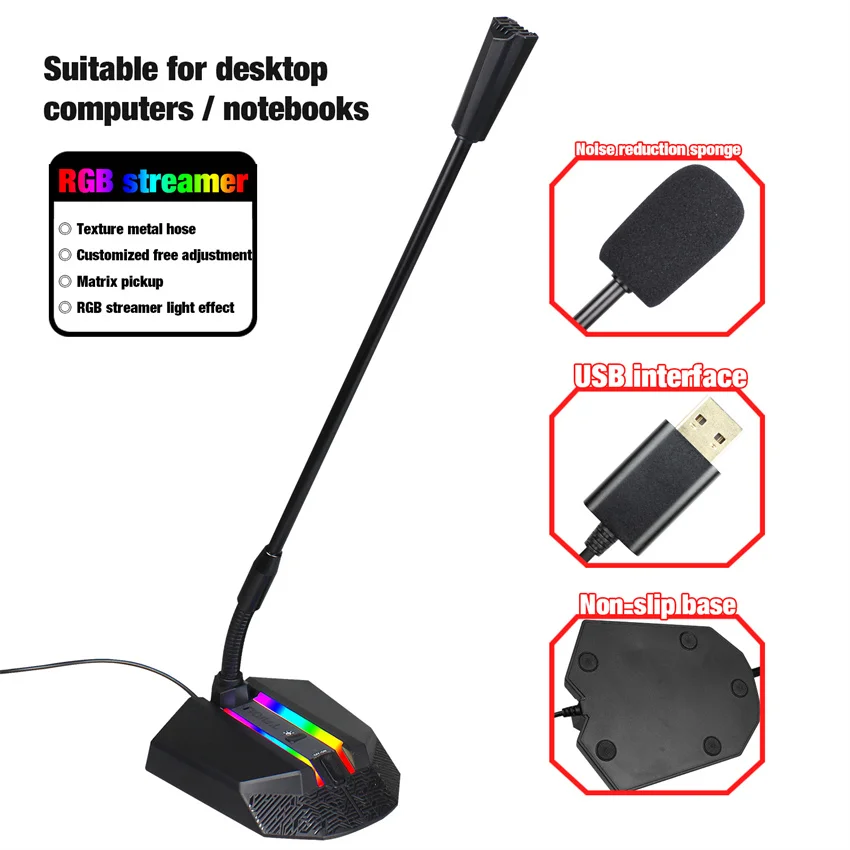 USB Microphone RGB Light-emitting 360 Adjustable MIC Drive-free Chat Video Computer Conference Omnidirectional Microphone
USB Microphone RGB Light-emitting 360 Adjustable MIC Drive-free Chat Video Computer Conference Omnidirectional Microphone