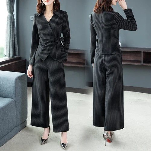 Professional Women Two Piece Outfits Striped Women 2 Piece Set Top And Pants Wide Leg Women's Suit Ensemble Femme Deux Pieces
Professional Women Two Piece Outfits Striped Women 2 Piece Set Top And Pants Wide Leg Women's Suit Ensemble Femme Deux Pieces