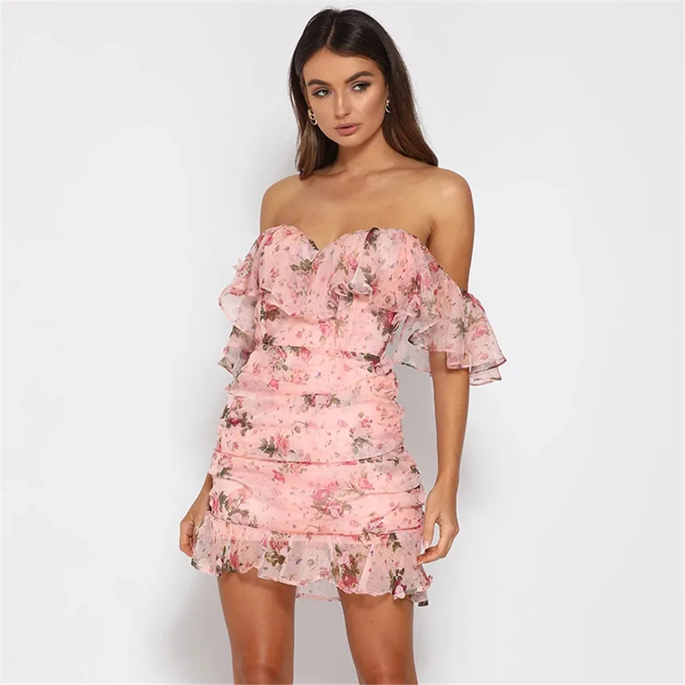 Summer Women Elegant Floral Printed Dress Off Shoulder Double Layer Dress Ladies Sexy Strapeless Ruffles Ruched Mini Dress
Summer Women Elegant Floral Printed Dress Off Shoulder Double Layer Dress Ladies Sexy Strapeless Ruffles Ruched Mini Dress